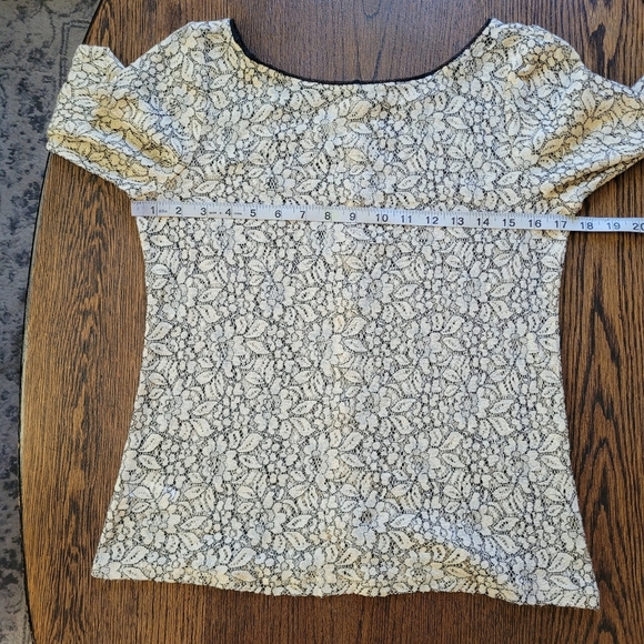 Ann Taylor LOFT Beige Black Lace See-Through Blouse Top Size Women Small Petite - Picture 9 of 13